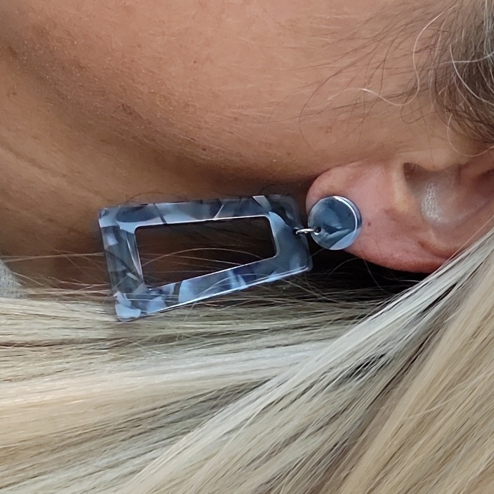 Marbled Blue Geometric Drop Earrings - Women